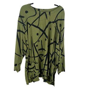 Adverb Women's Top Green Sz 3X/4X Lagenlook Boho Artsy Oversized Abstract